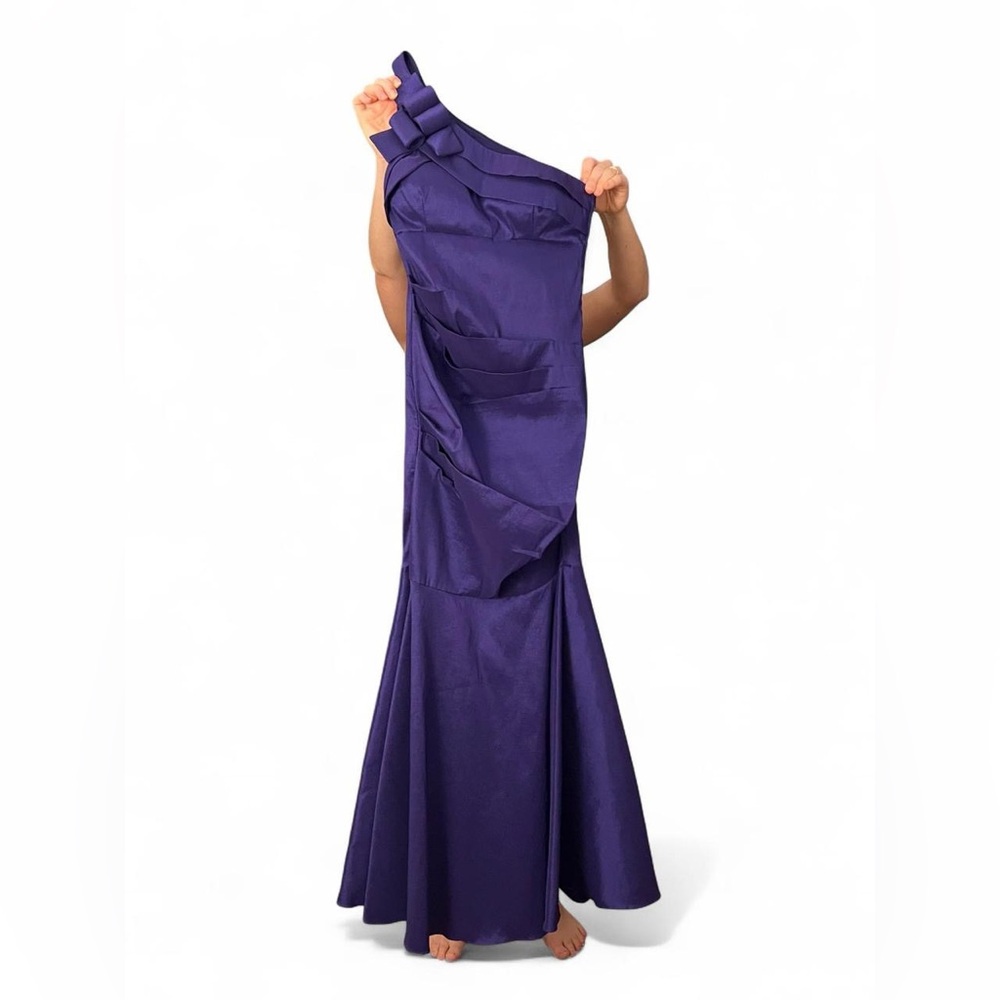 Betsy & Adam One-Shoulder Purple evening gown
